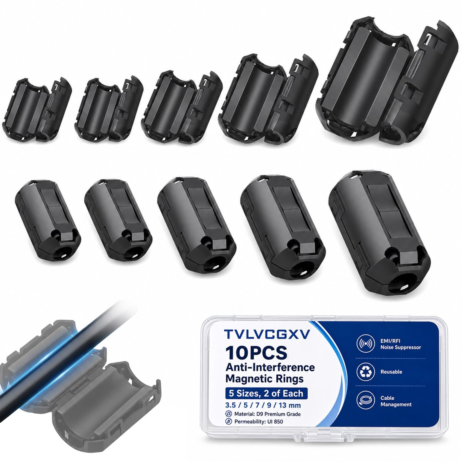 10 Pcs Ferrite Choke Clipon Set, RFI EMI Noise Suppressor Ferrite Bead for 3....