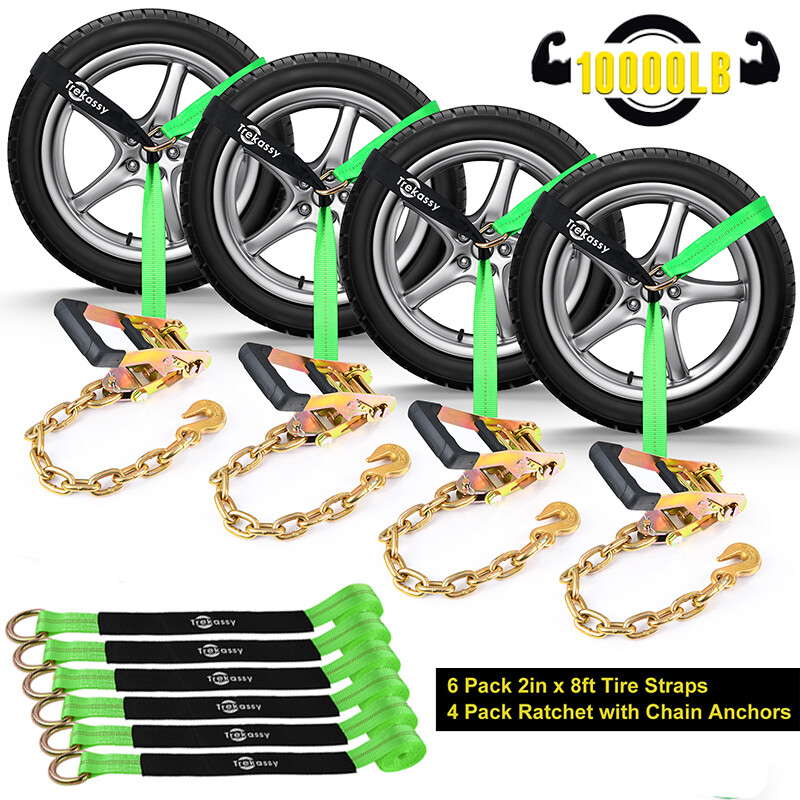 4 Pack Axle Straps Car Trailer Hauler Ratchet Tie Down Straps with Snap Hooks