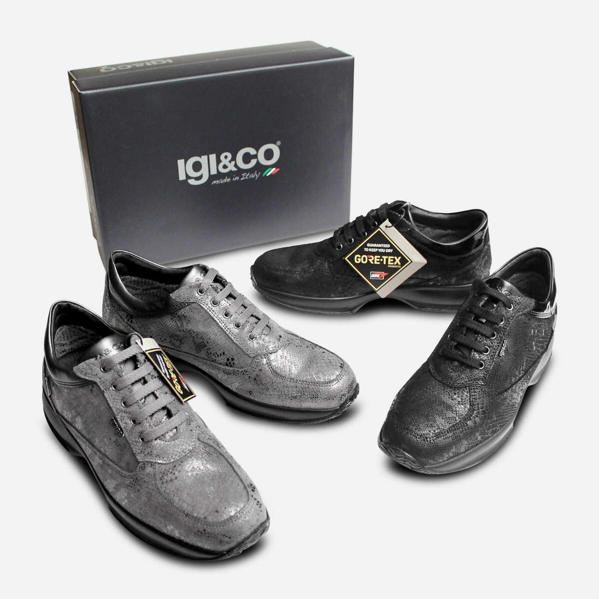 Black Snakeskin Gore Tex Womens Sneakers Made in Italy
