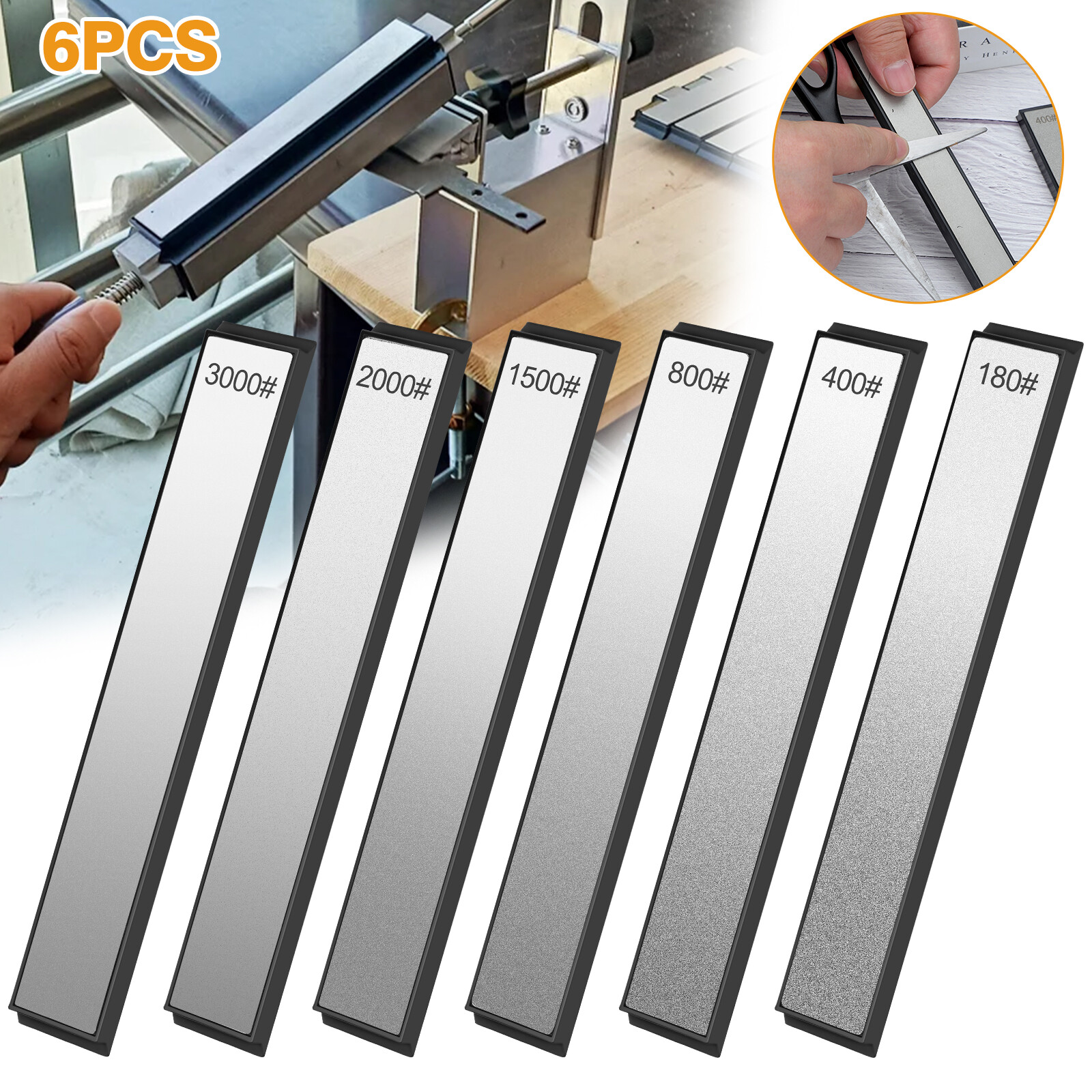 6PCS Diamond Sharpening Stone Set 180 400 800 1500 2000 3000Grit Knife Sharpener
