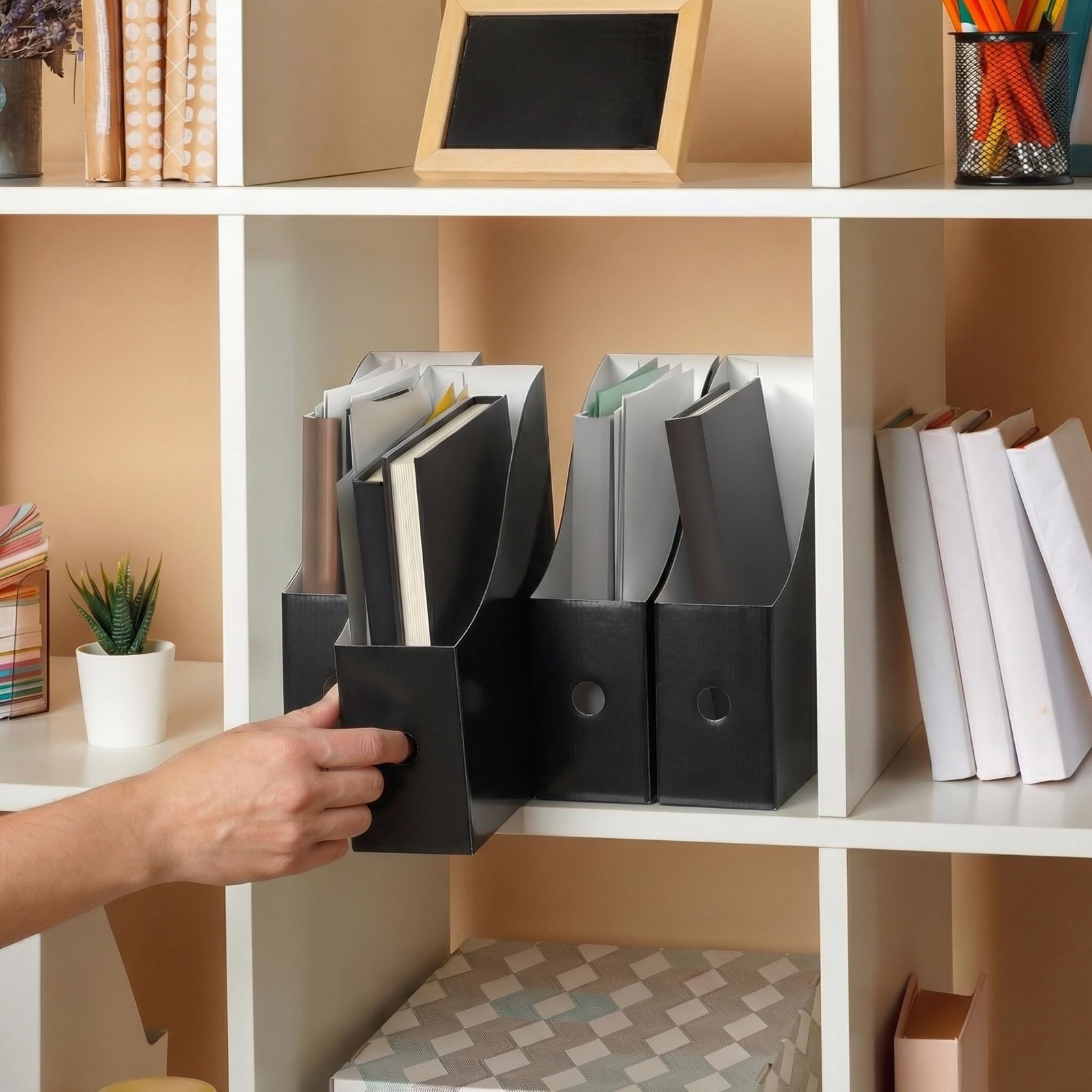 Simple Houseware 6-Pack Magazine File Holder Box, Foldable 6 Pack, Black