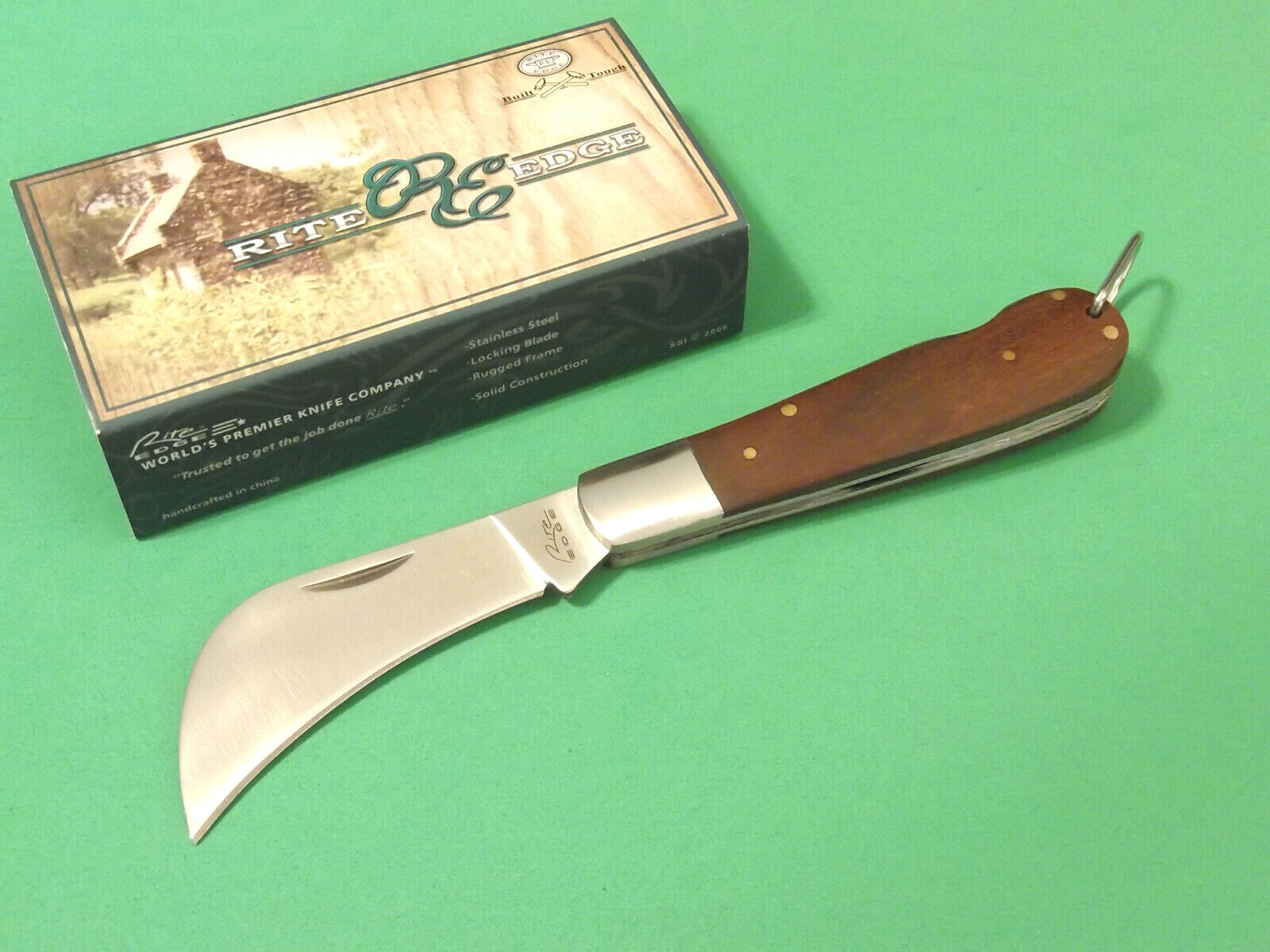 Rite EDGE 210600 Hawkbill wood handle folding lockback pocket knife 4" closed