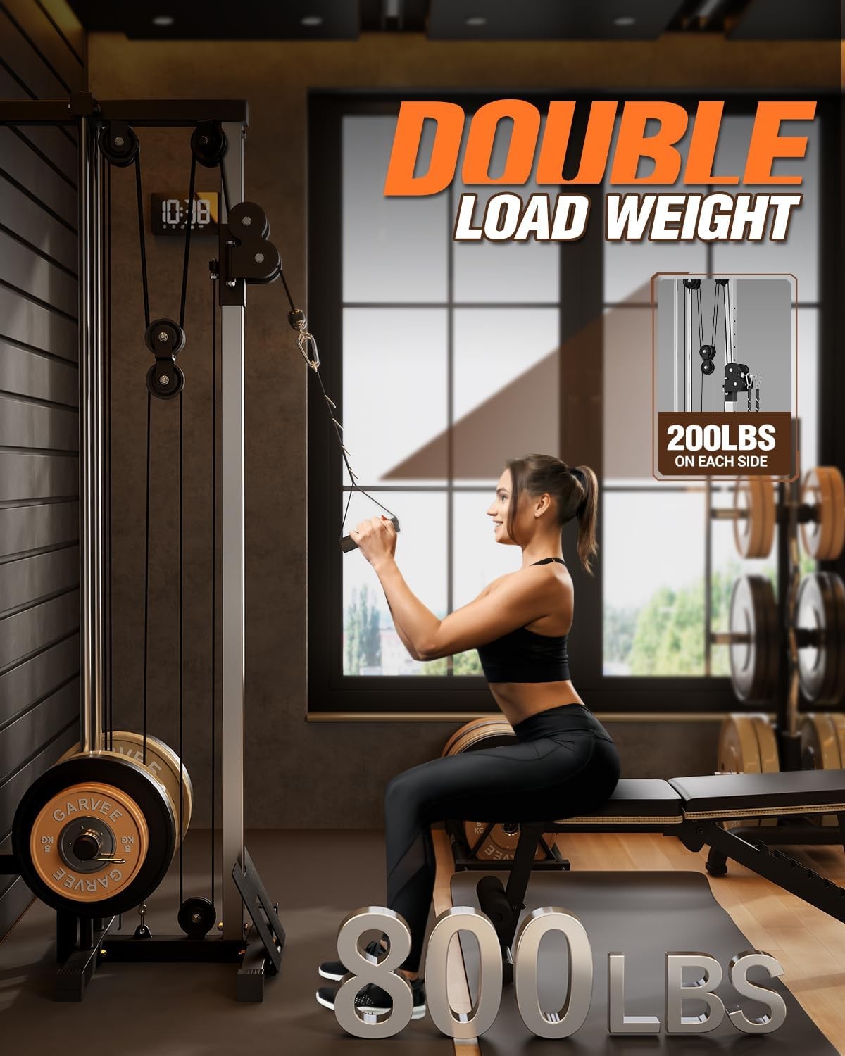 Wall Mount Cable Station LAT Pulldown Machine w/18 Positions Dual Pulley System