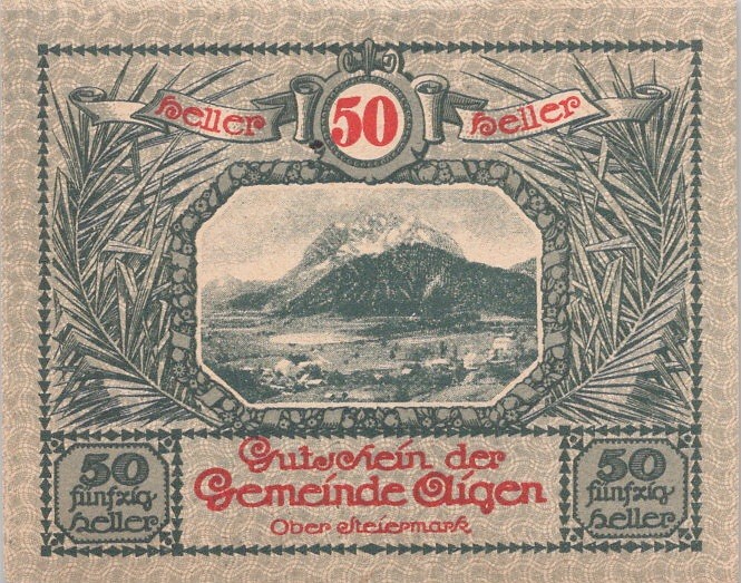 Austria Notgeld Aigen 50 Heller 1920 Vintage Paper Money Banknote VF