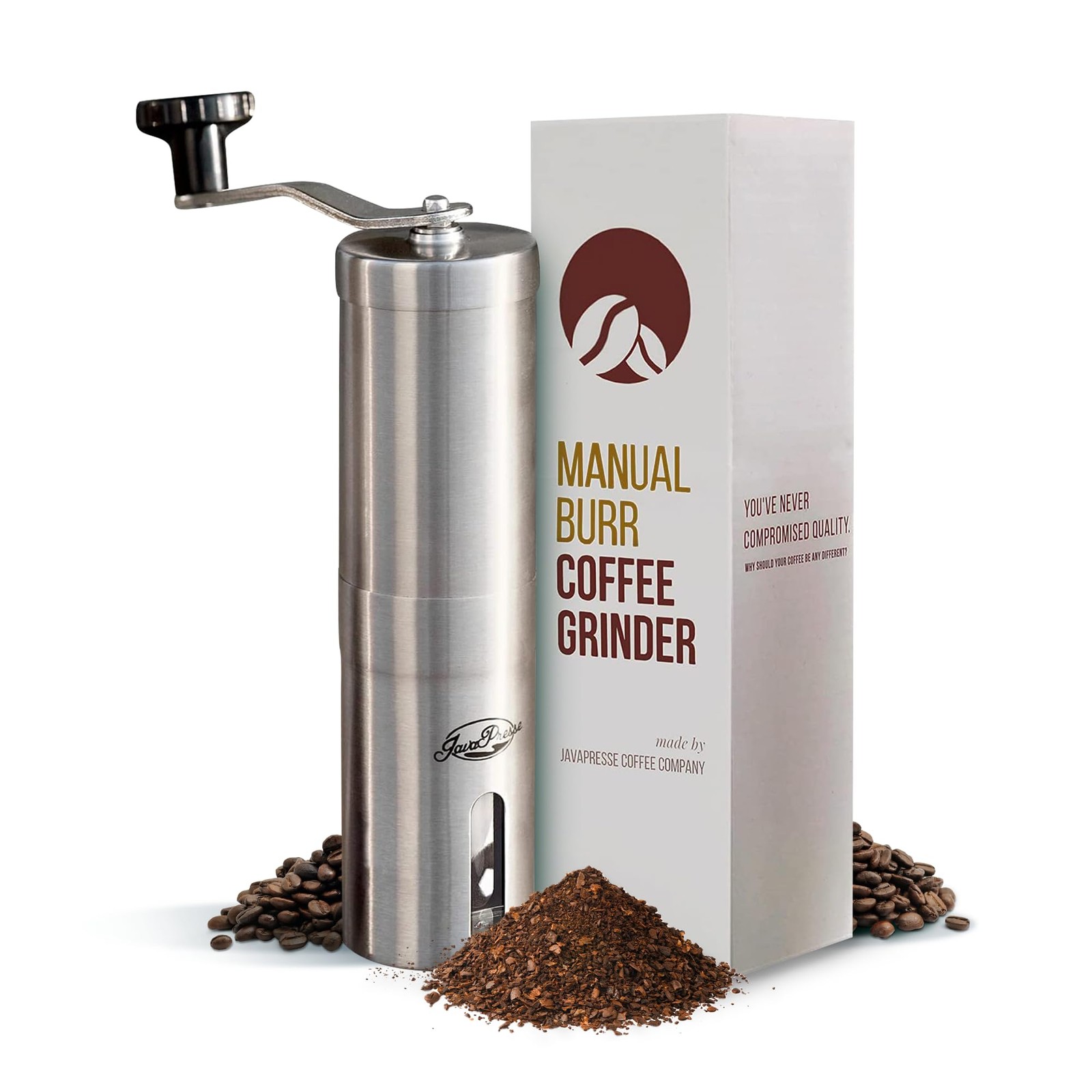 JavaPresse Manual Stainless Steel Coffee Grinder - 18 Adjustable Settings, Porta