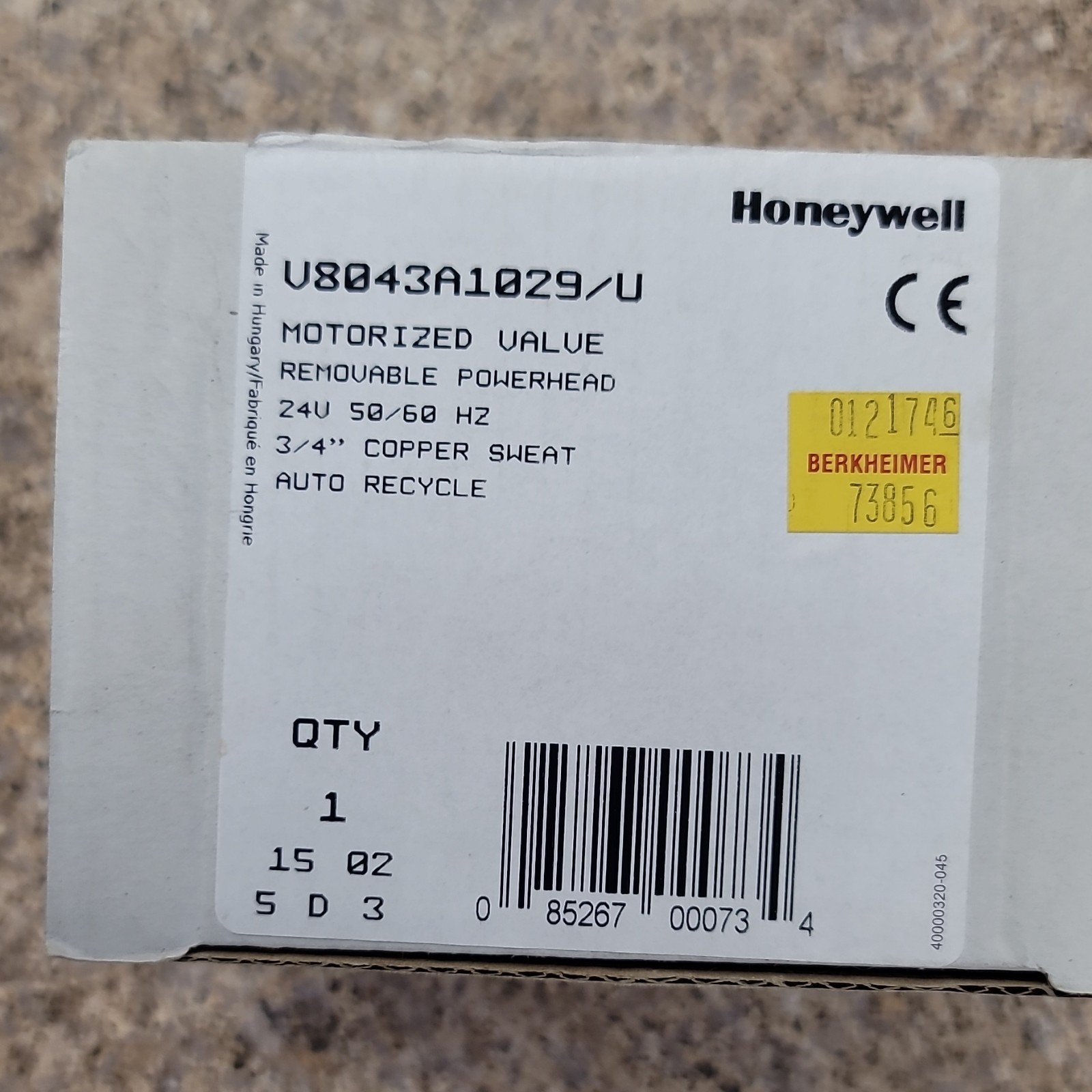 Honeywell V8043A1029/U Motorized Valve Removable Powerhead 24V Metal