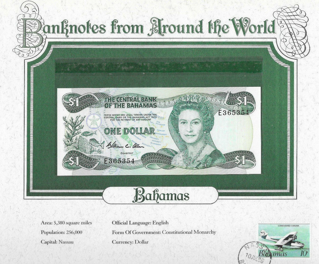 World Banknotes Bahamas 1984 1 Dollar P-43a UNC Prefix E Allen
