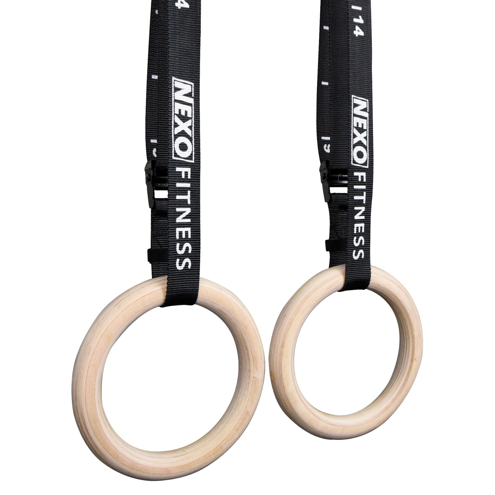 NEXO Gymnastic Wood Ring Set - High-Quality Straps with Markings - Pair