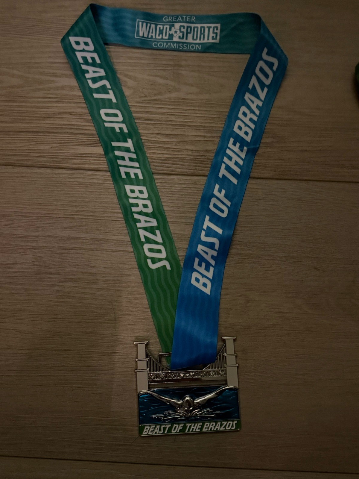 Waco Texas BEAST OF THE BRAZOS 1.2 or 2.4 mile swim Finisher Medal