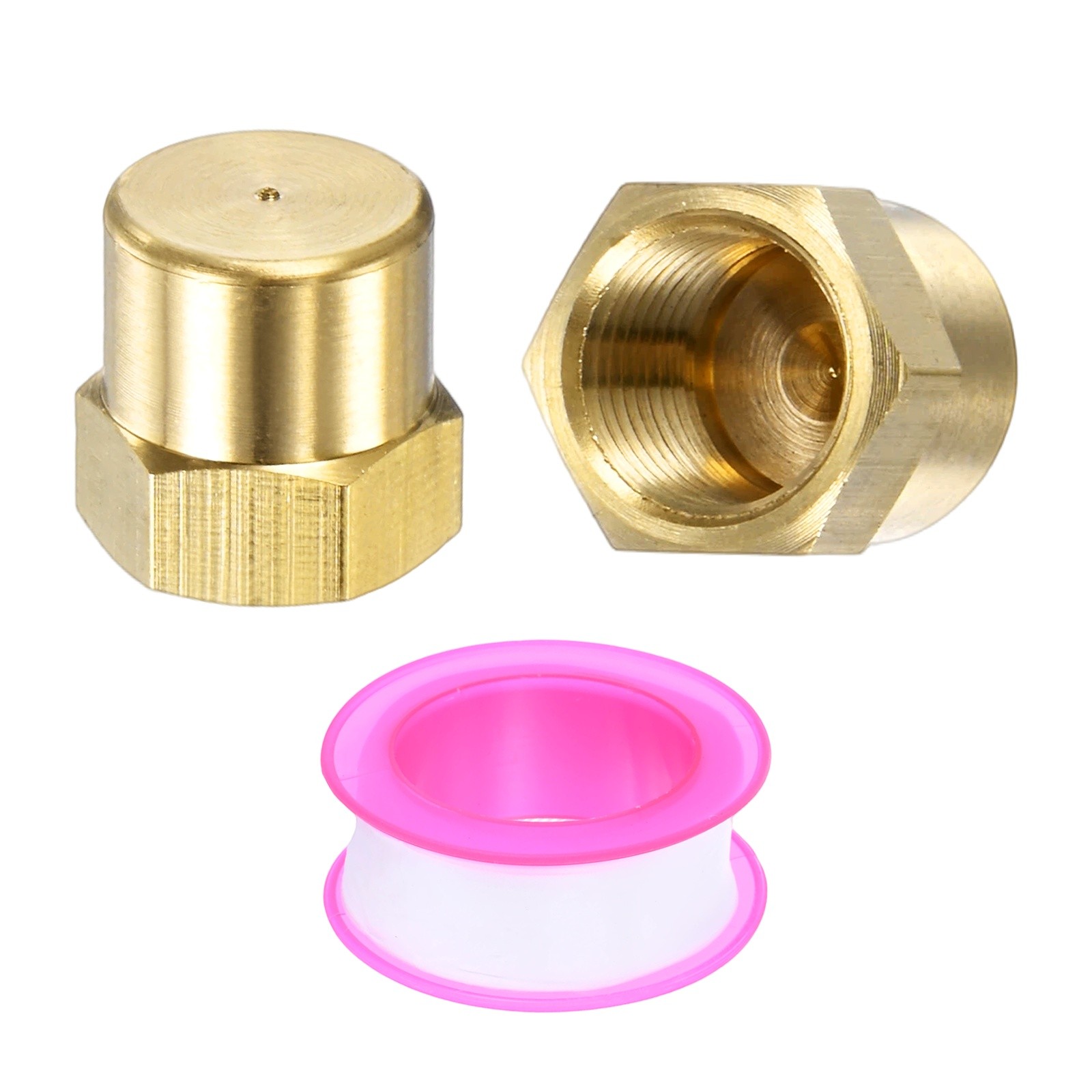 2-Pack Brass Pipe Fitting, 1/8 " NPT Female Thread Hex End Cap with Sealing Tape