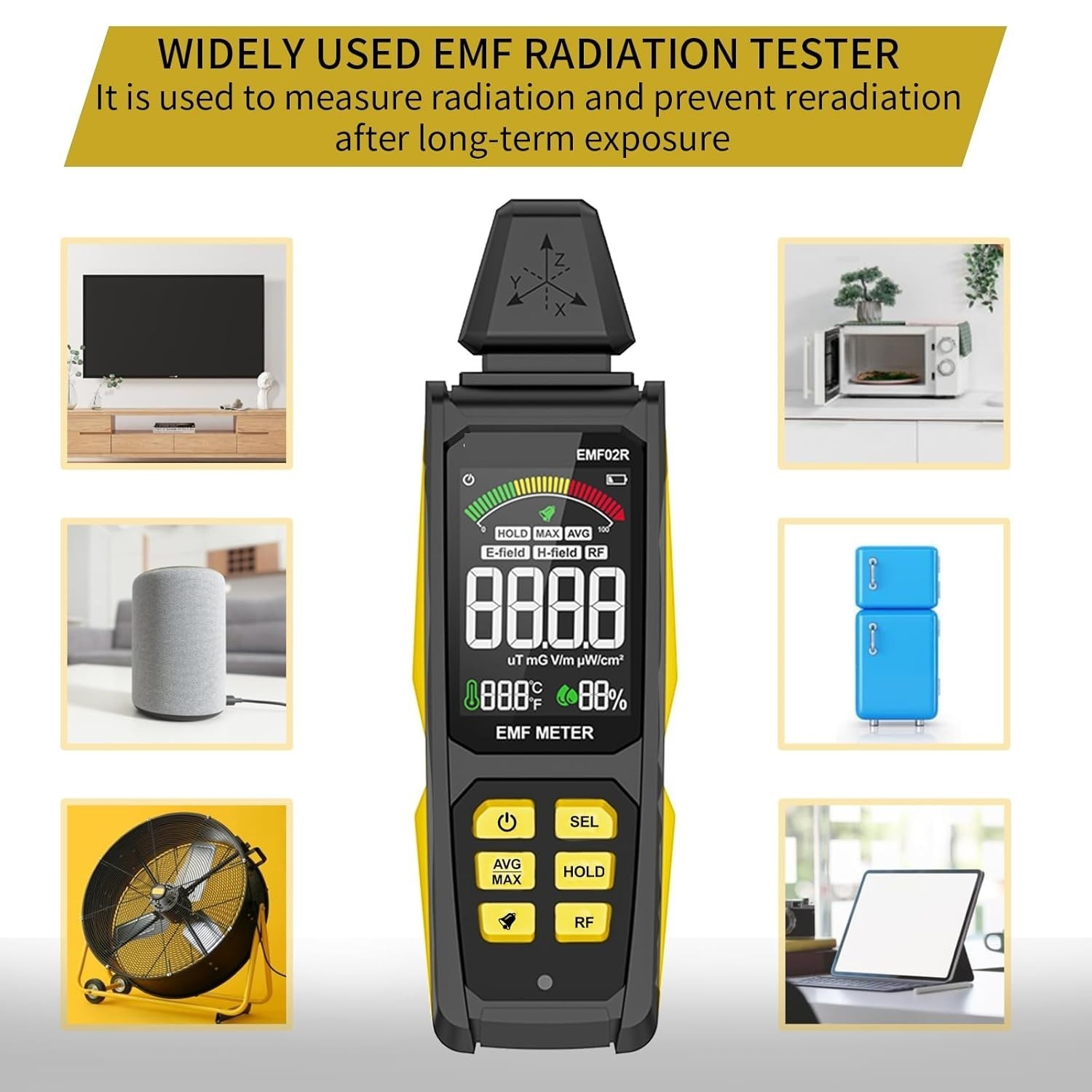 EMF Meter 5 in 1 Rechargeable Digital Electromagnetic Field Radiation EF RF MF