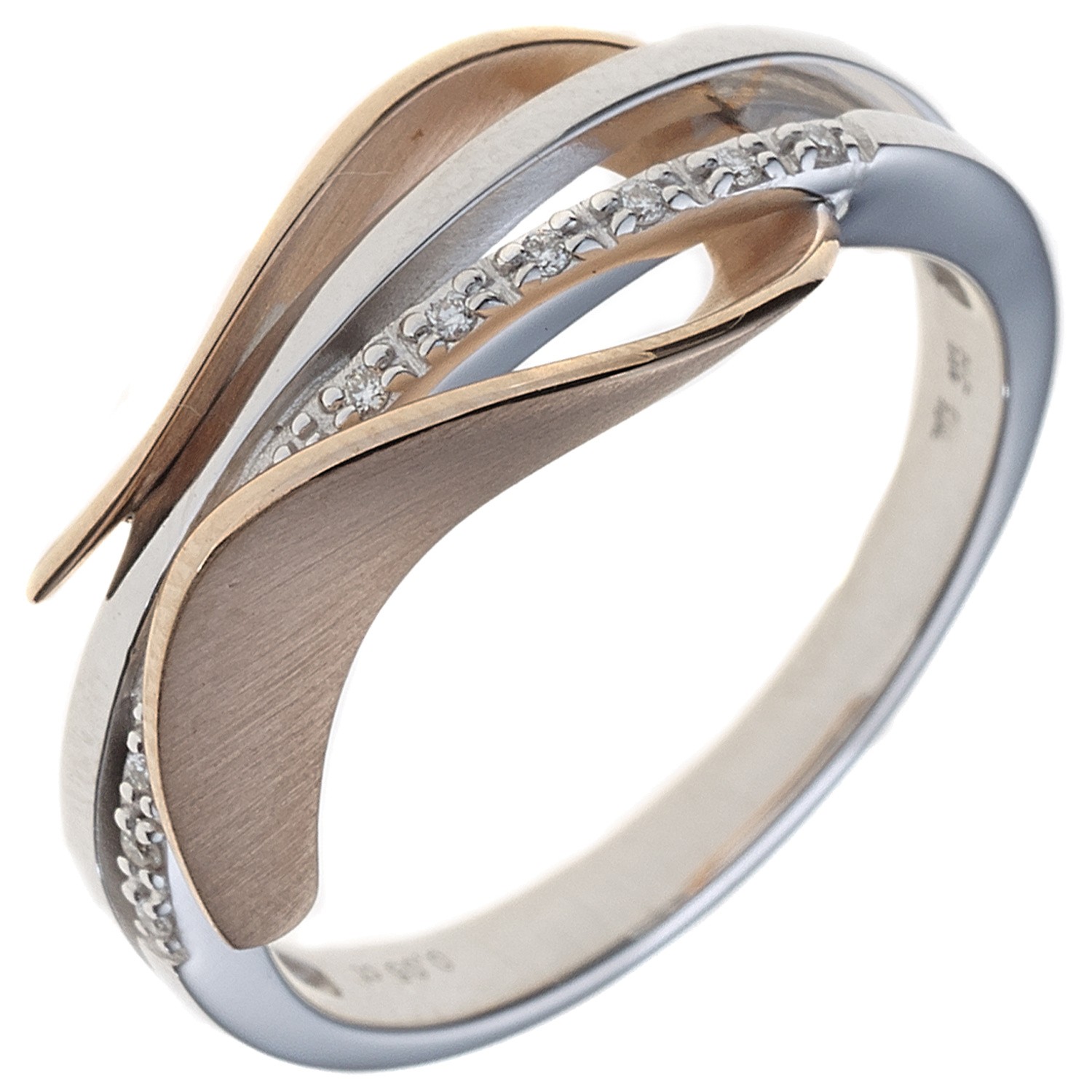 Jobo ladies' ring 585 gold White gold rose gold two-tone partially matte 9 diamonds brilliant