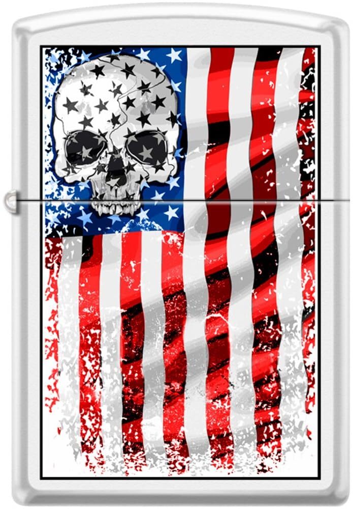 ZIPPO Skull American Flag, White Matte, New in Box