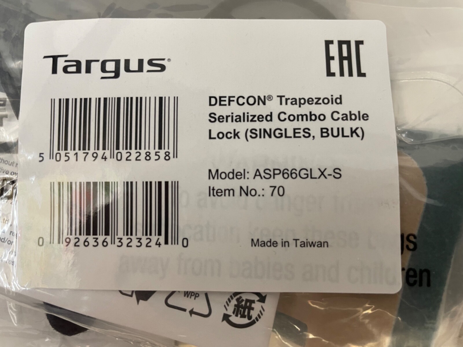Targus~~~ Defcon Trapezoid Serialized 🐇Combo Cable Lock~~~ ASP66GLX-S