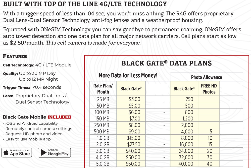 BLACK GATE R4G GEN2 4 CAMERA BUNDLE - CELLULAR TRAIL CAMERA VALUE BUNDLE