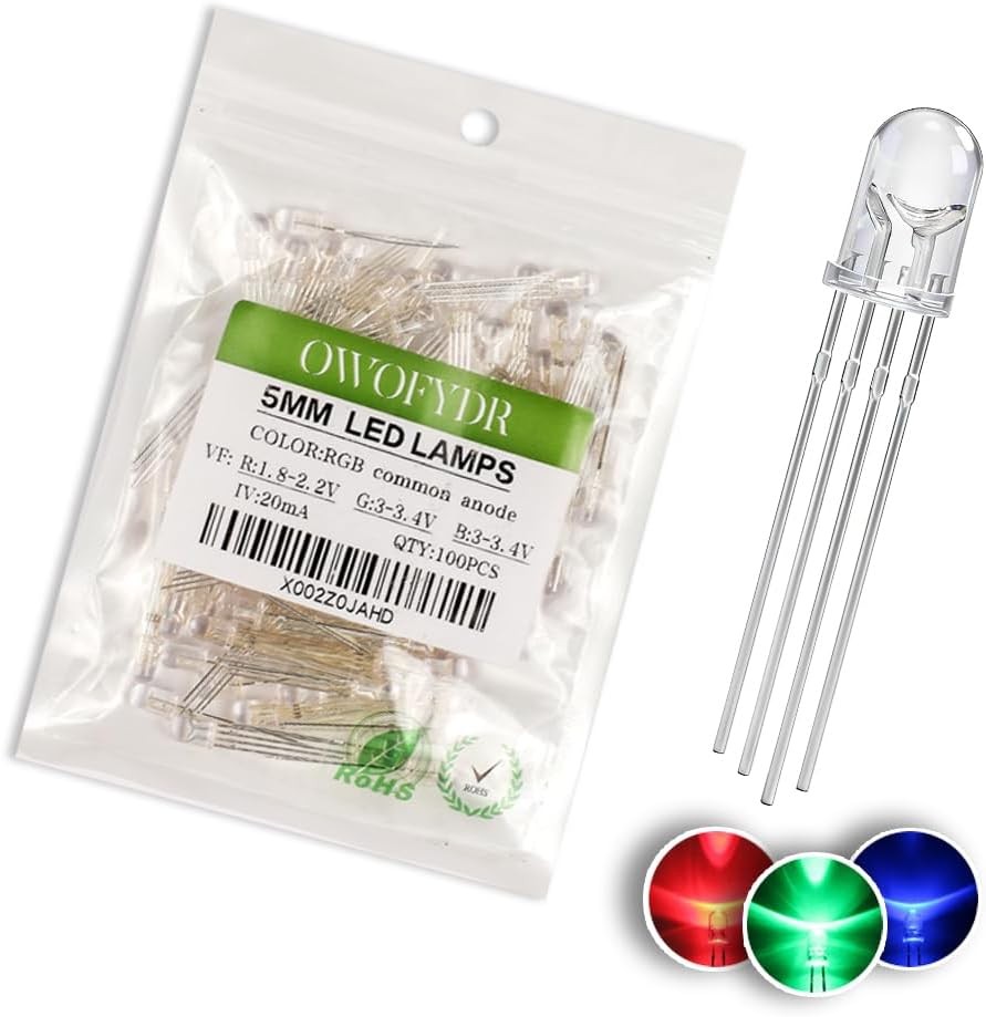 5mm RGB LED ed Green Blue Common Anode Transparent Round 3 Color 4 Pin Diodes