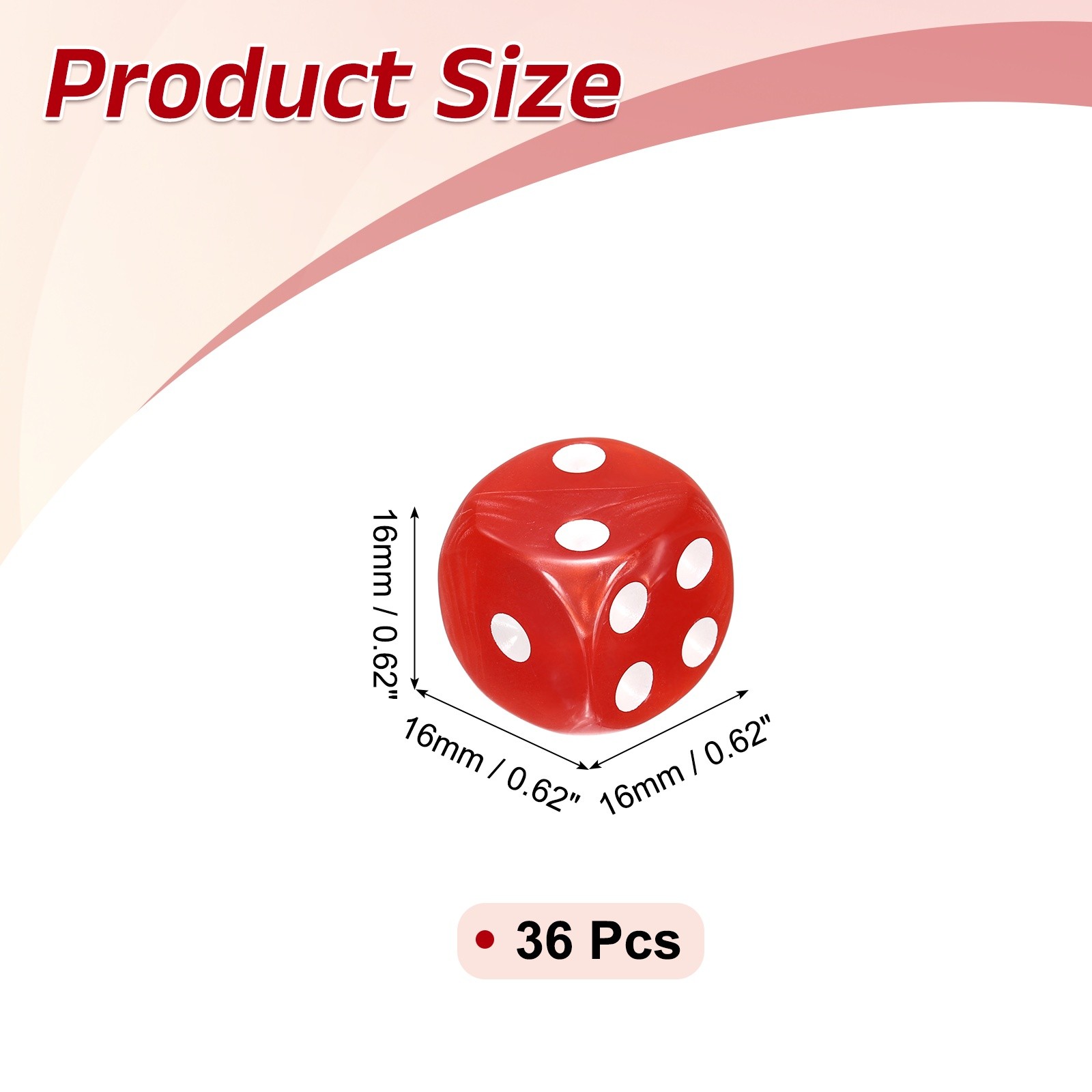 36Pcs Translucent Polyhedral Dice 16mm Square Dice W Rounded Edge, Red