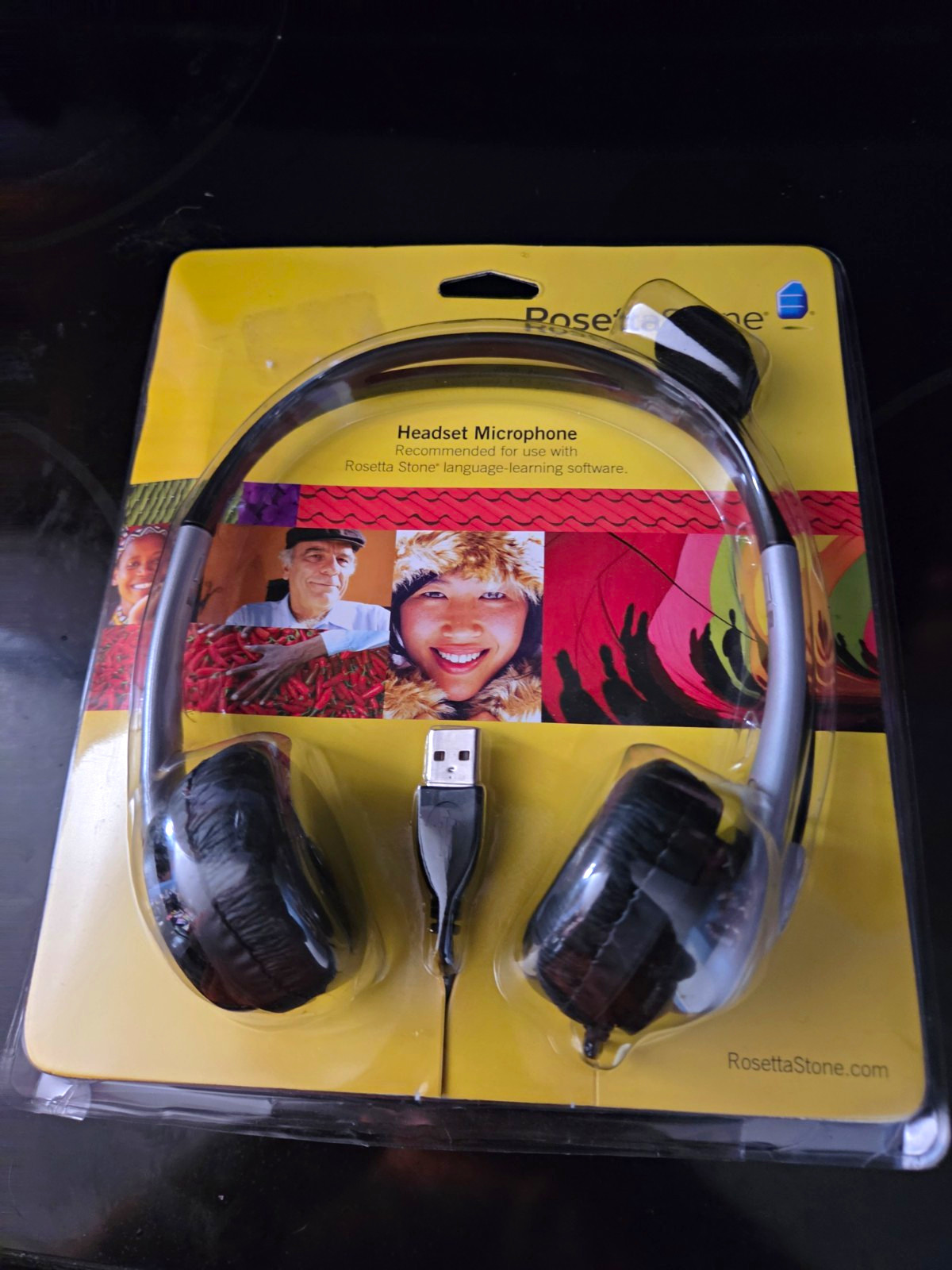 Rosetta Stone USB Headset w/ Boom Mic, Double Earpiece, Black/Silver 6ft