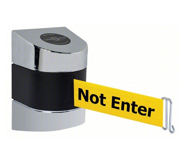 TENSABARRIER Retractable Belt Barrier: 15 ft Belt Lg, Caution Messaging, Yellow