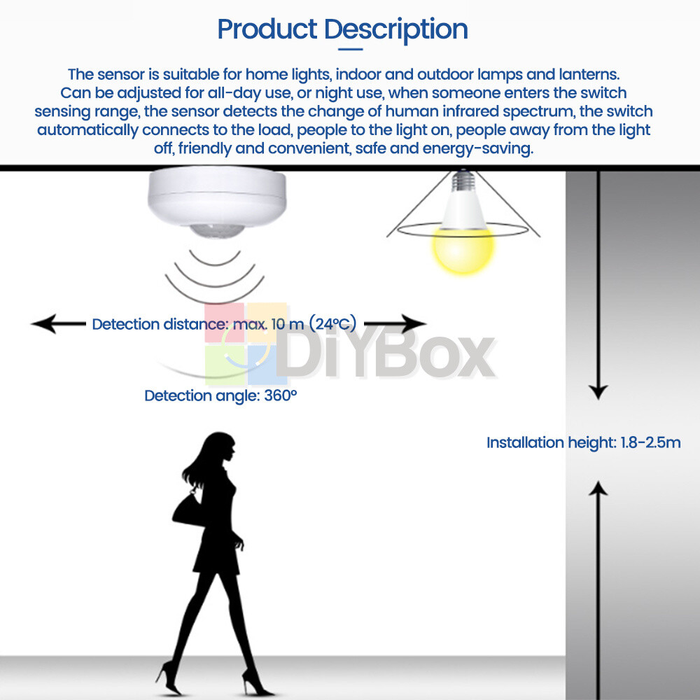 AC85-265V Smart Human Infrared Sensor Switch PIR Motion Ceiling Sensor Switch