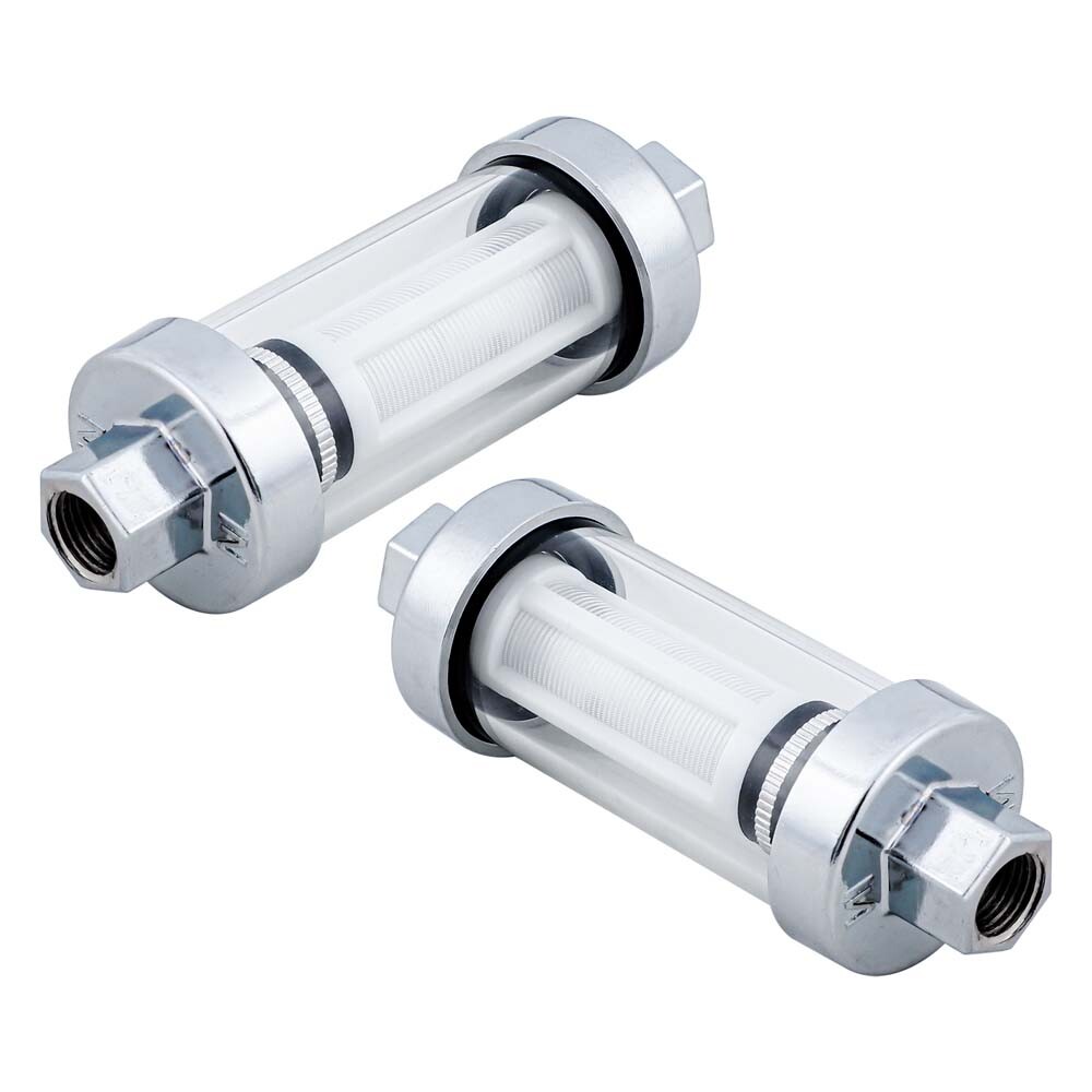 2PCS Universal 1/4" 5/16" 3/8" Chrome Glass Reusable Washable Inline Fuel Filter