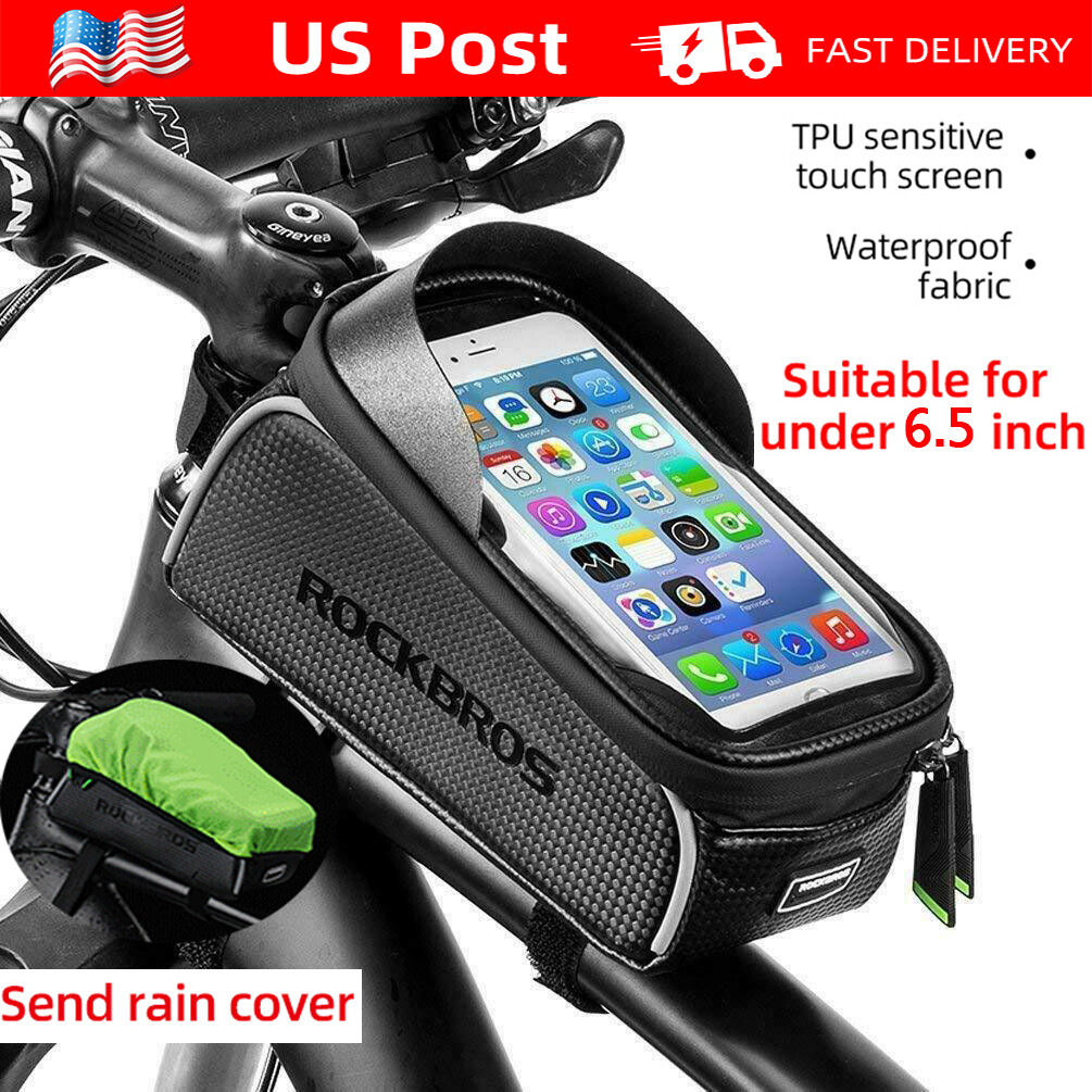 ROCKBROS Bike Top Tube Bag Waterproof Front Frame Touch Screen Phone Holder 6.5"