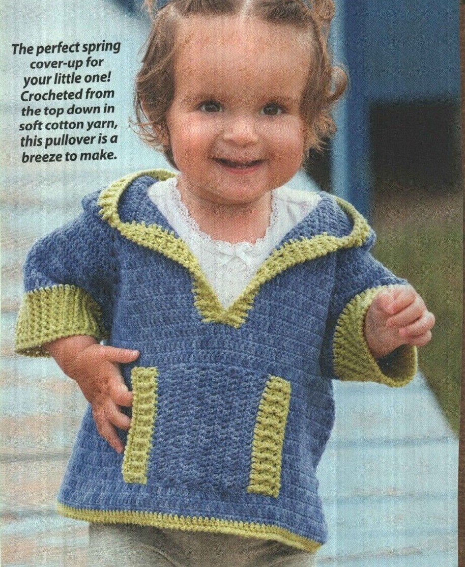 COOL KIDS HOODIE WITH FRONT POCKET 3 SIZES CROCHET PATTERN INSTRUCTIONS