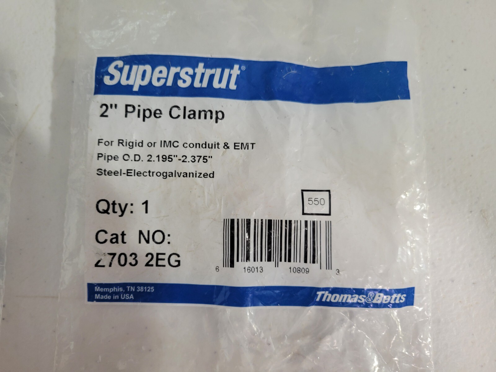 (2) packs Superstrut 2" Universal Pipe Clamp, Silver Galvanized Z703 2EG