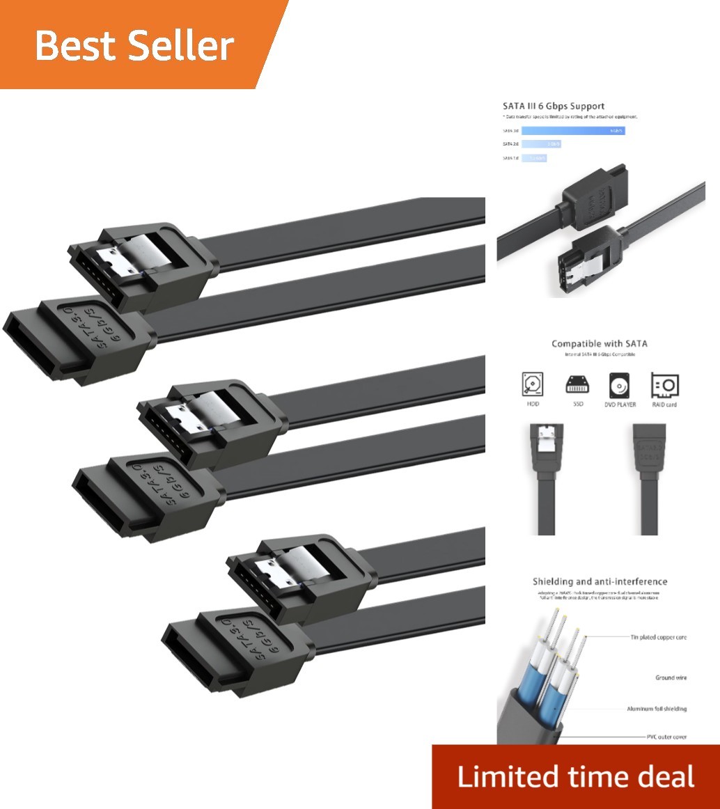 SATA III Data Transfer Cable - 15-Inch, 6Gbps Speed, Compatible with HDD & SSD