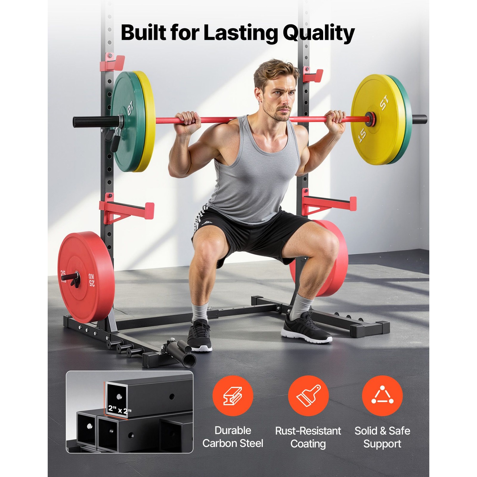 Powder-Coated Steel Power Cage Rack Home Gym