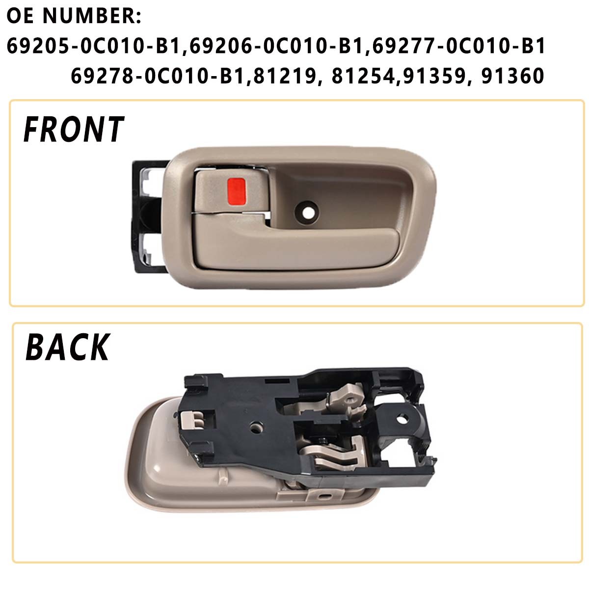 PAIR 2000-2006 For Toyota Tundra Bige Inner Door Pull Handle Front Left & Right