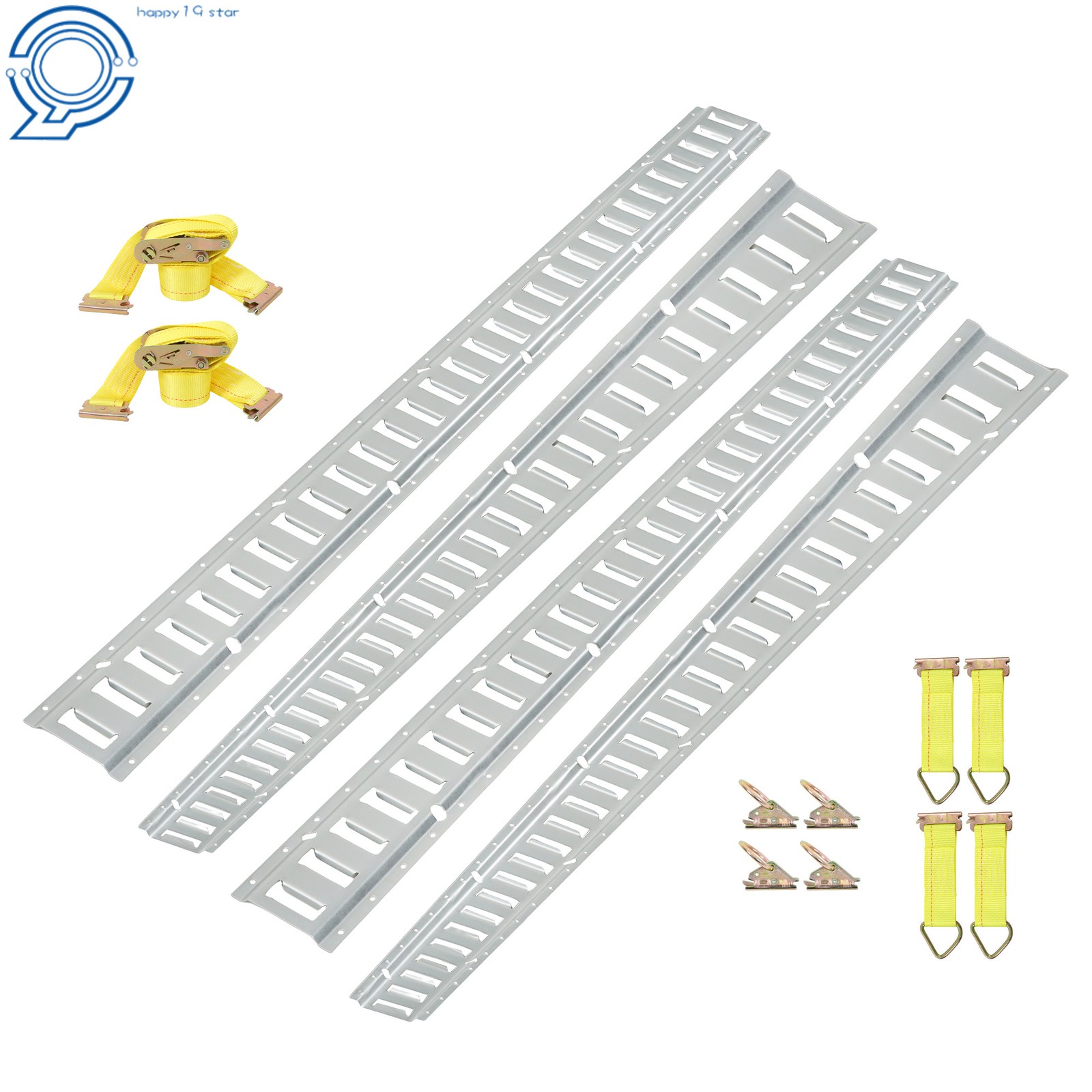 14 PCS- 4×5' E Track Rails 2× Etrack Ratchet Straps 4× O Rings 4× Rope Tie Offs
