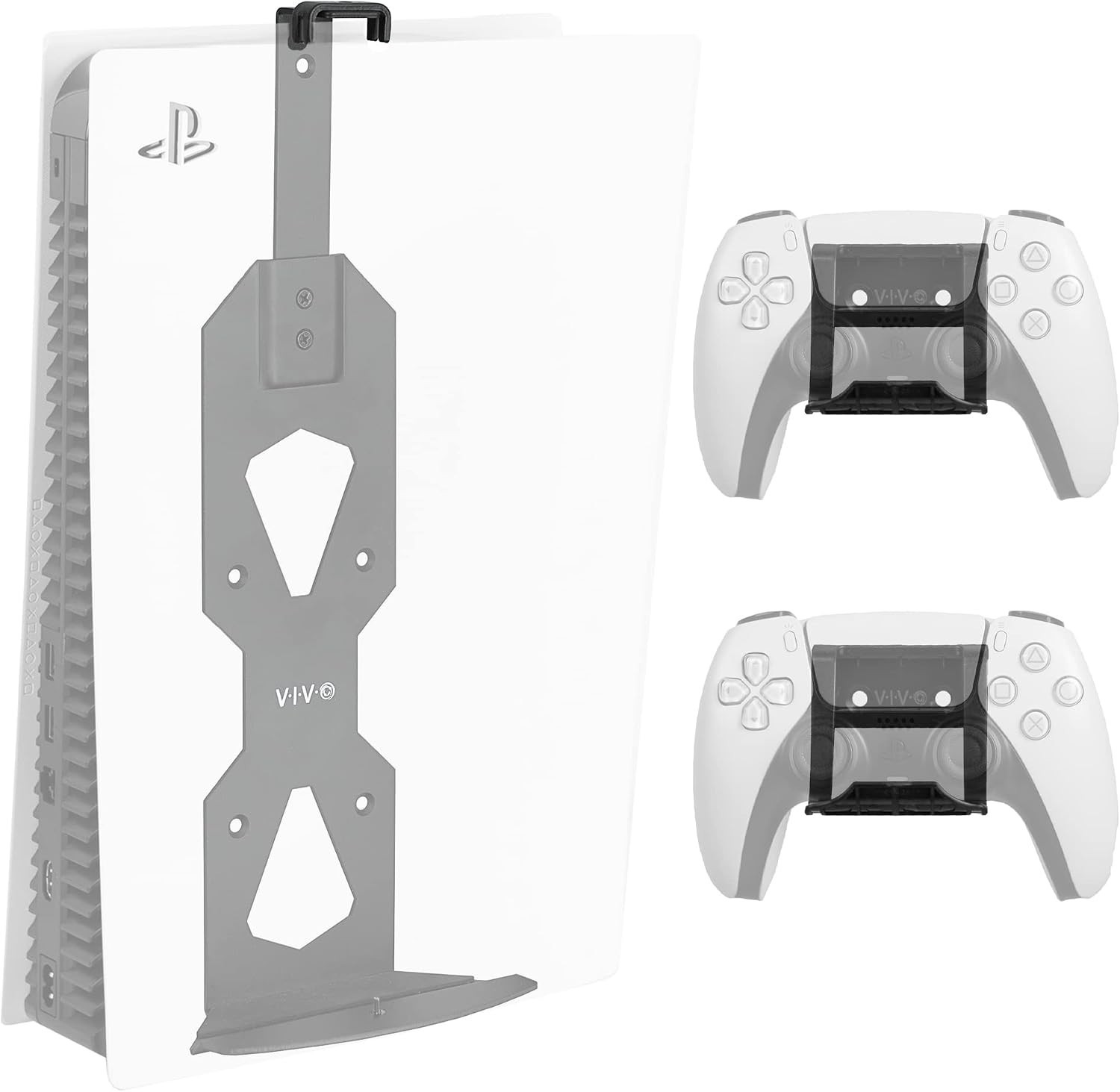 VIVO Black Steel Wall Mount Designed for PS5 Console 2 Controller Mounts NEW