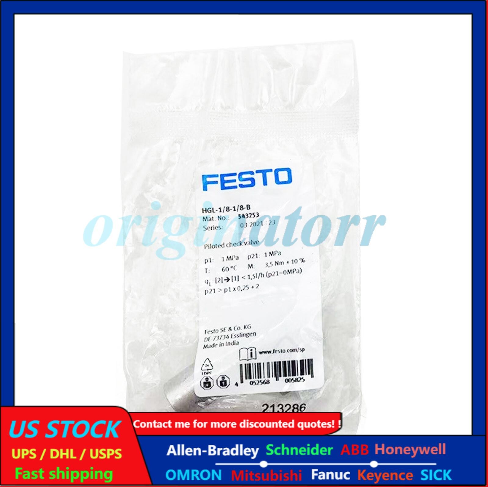 New In Box FESTO HGL-1/8-1/8-B 543253 Throttle Valve