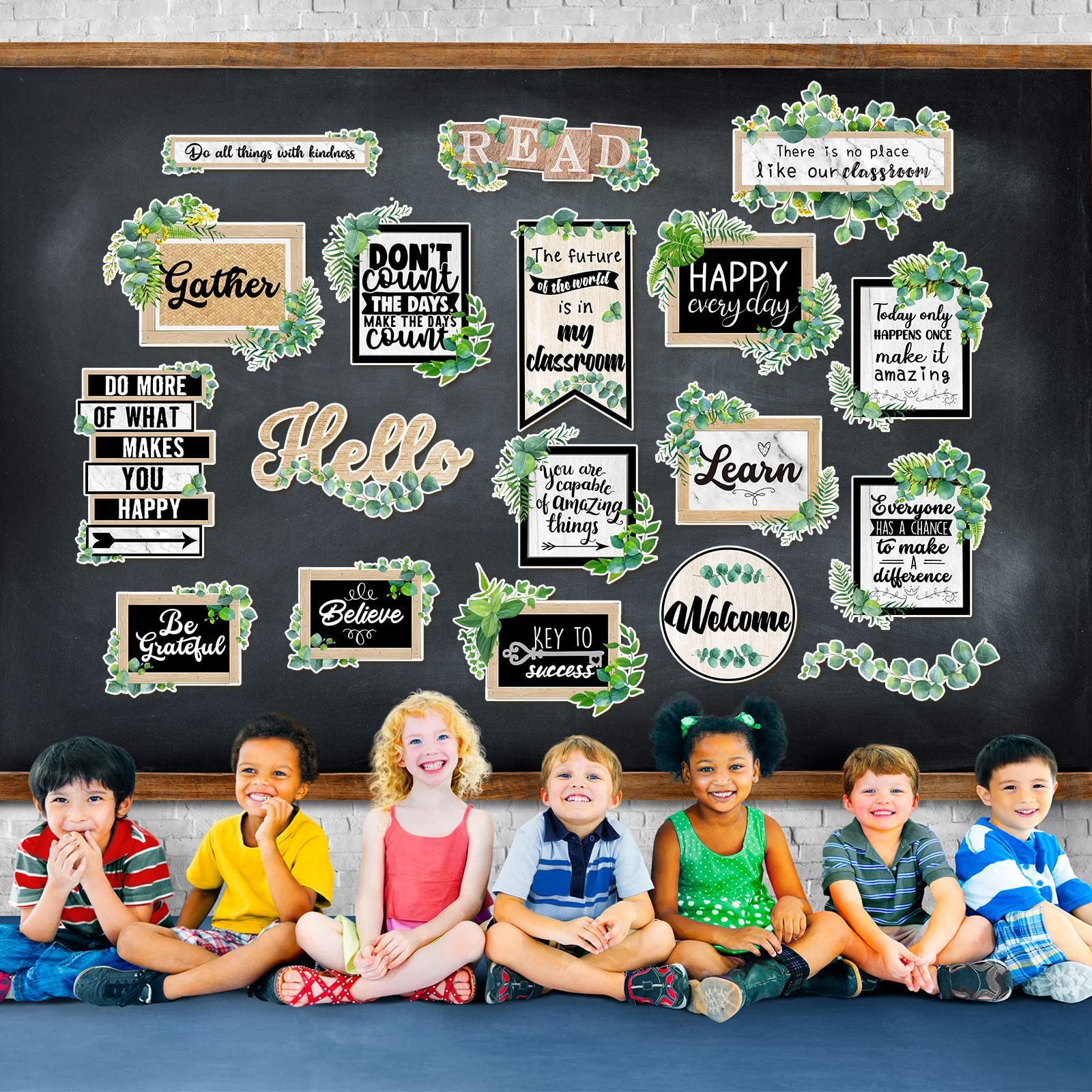 Pajean 26 Pieces Eucalyptus Classroom Bulletin Board Set Multi Color