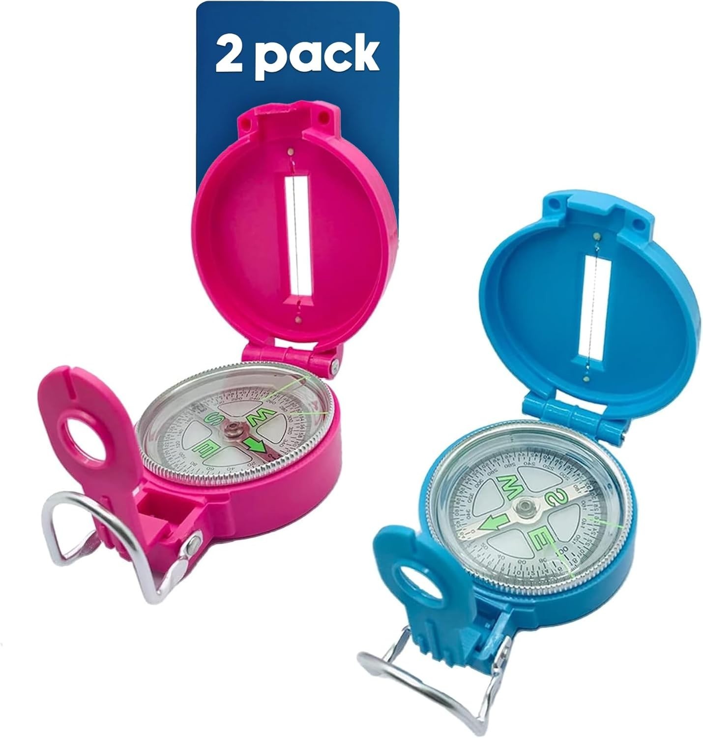2-Pack Lensatic Compasses Hiking Backpacking Orienteering Compass Navigation ...