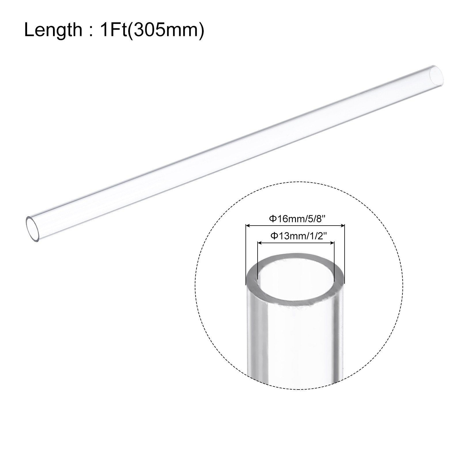 Rigid Tubing 1/2"x5/8"x1Ft Round Plastic PC Tube 13mm x 16mm x 305mm