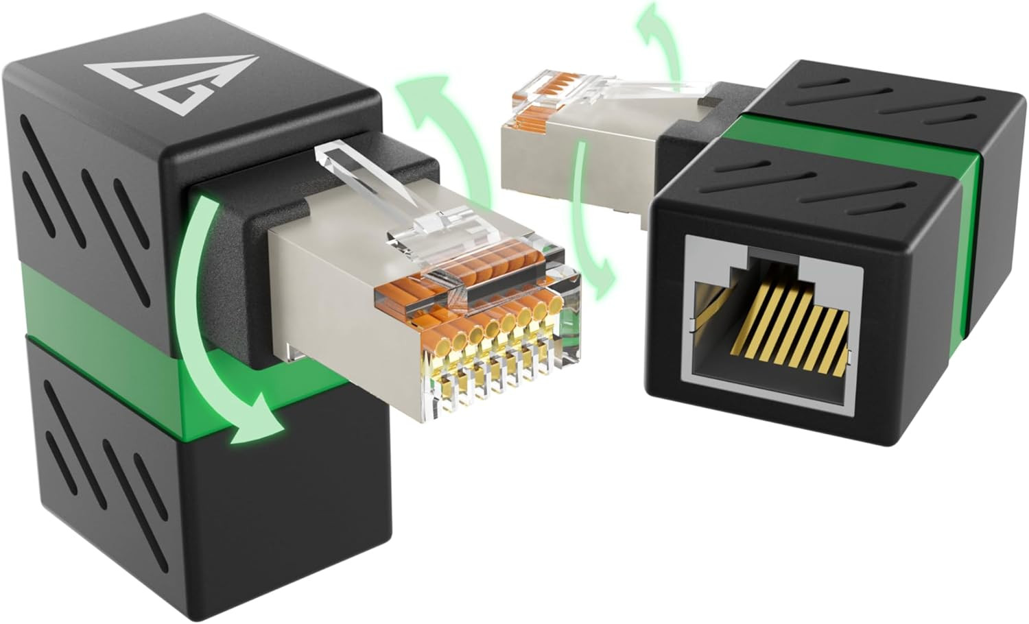 2-Pack 10Gbps 360� Rotatable Cat6A Right Angle Ethernet Adapter, 90-Degree RJ...
