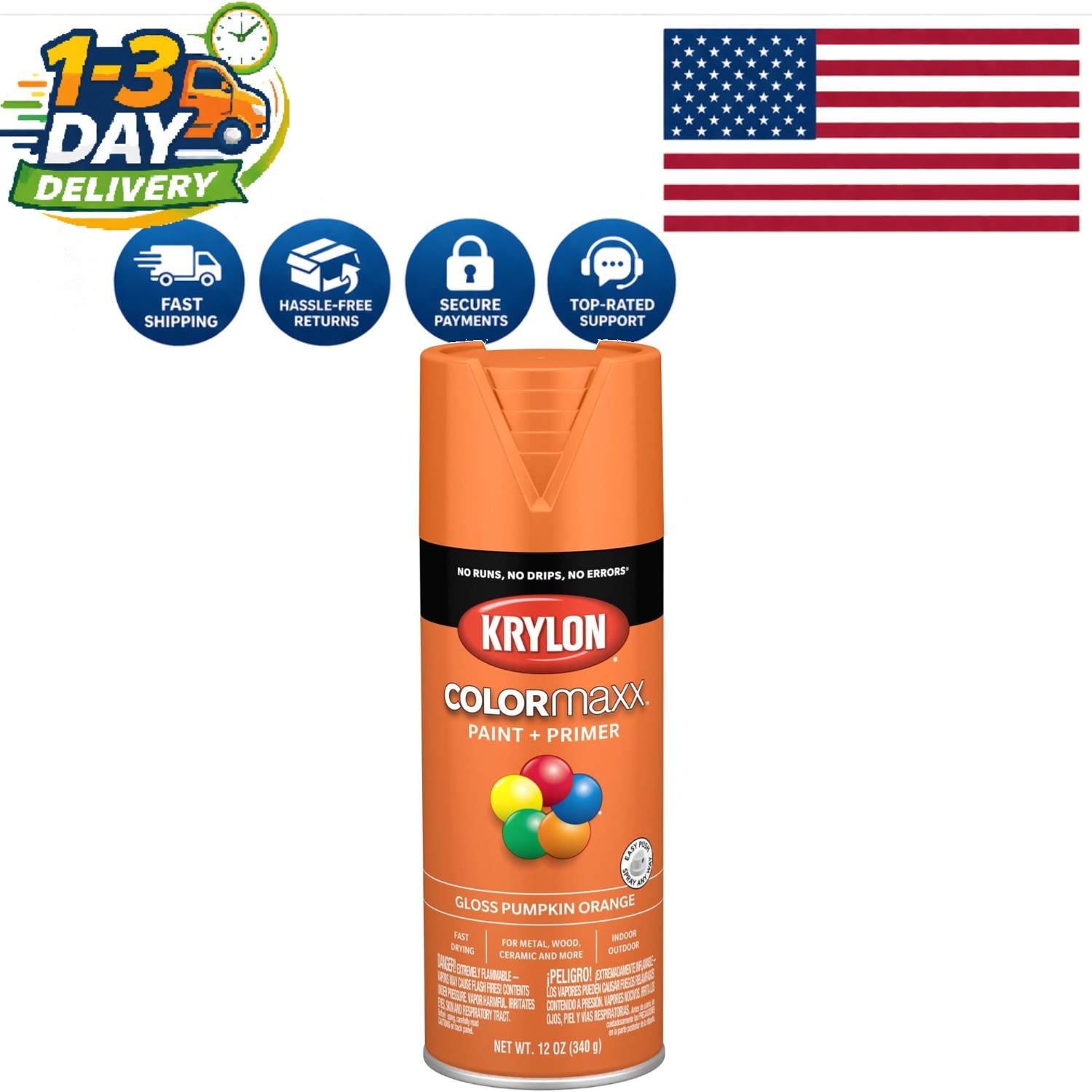 Pumpkin Orange Gloss Spray Paint by Krylon - Rust Resistant, Interior & Exterior