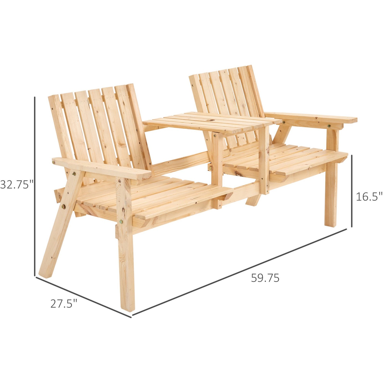 Natural Fir Patio Loveseat with Slatted Seating & 1.75" Umbrella Hole