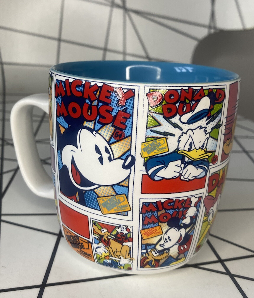 Disney Store Mug Cup - Mickey Mouse Comic Strip, Blue Inside