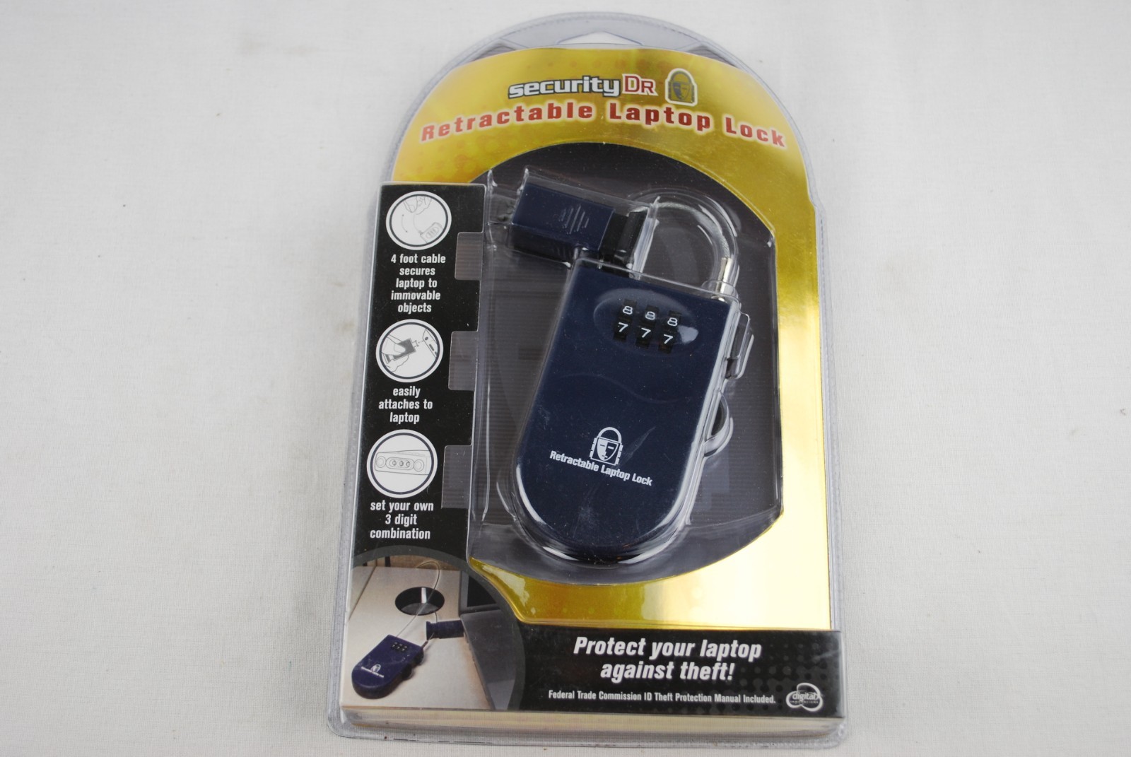 SECURITY DR. RETRACTABLE LAPTOP LOCK, NEW, SEALED Clamshell Packaging