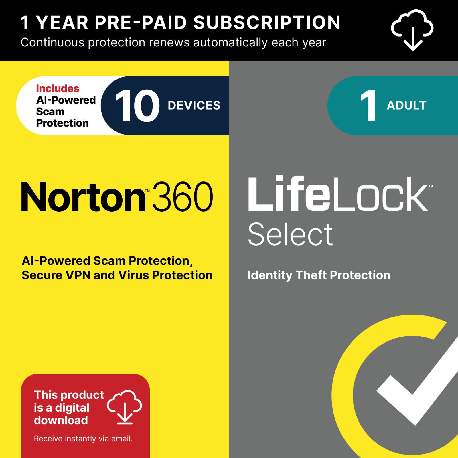 Norton 360 + LifeLock 2026 | 10 Devices | Digital Download Code Sent by Email