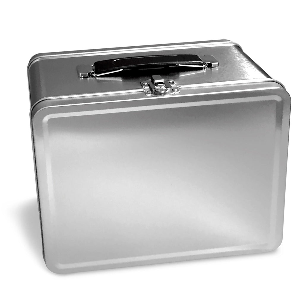 Retro Plain Metal Lunch Box - Blank Plain Silver Pail Lunchbox Lunchpail