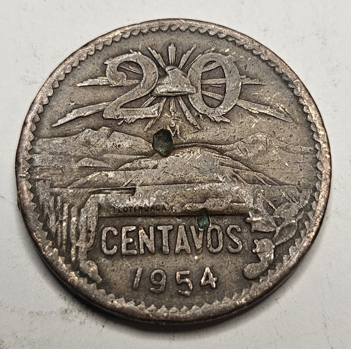 1954 Mexico 20 Centavos - Mexican Coin - Bronze - World Coin  Pyramid of the Sun