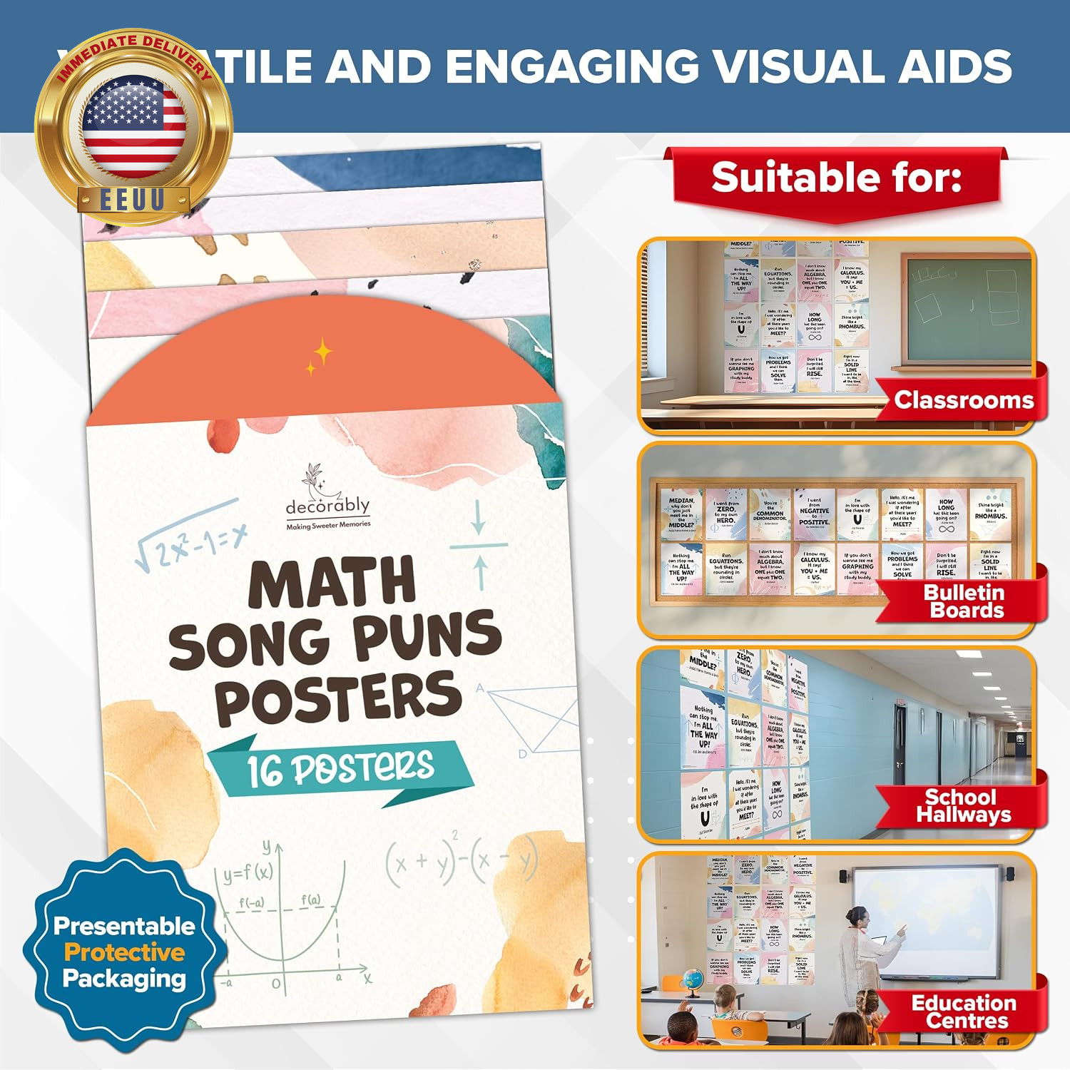 16 Math Posters for High School, 11X14In Educational, Matte-Laminated Classroom