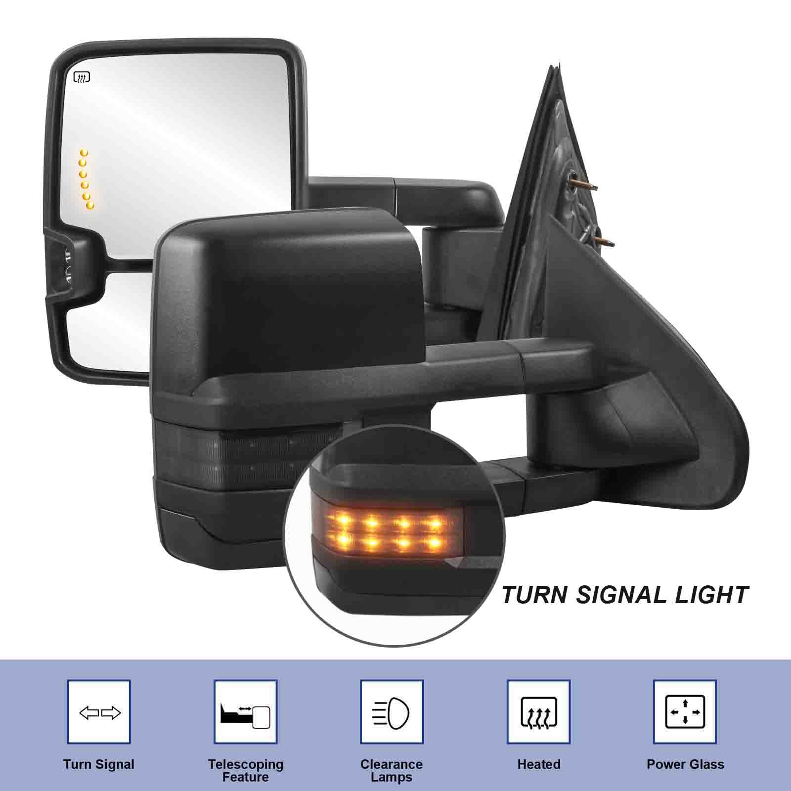 Pair Tow Mirror For 2014-2018 Chevrolet GMC 1500 Power Heated w/LED Turn Signal