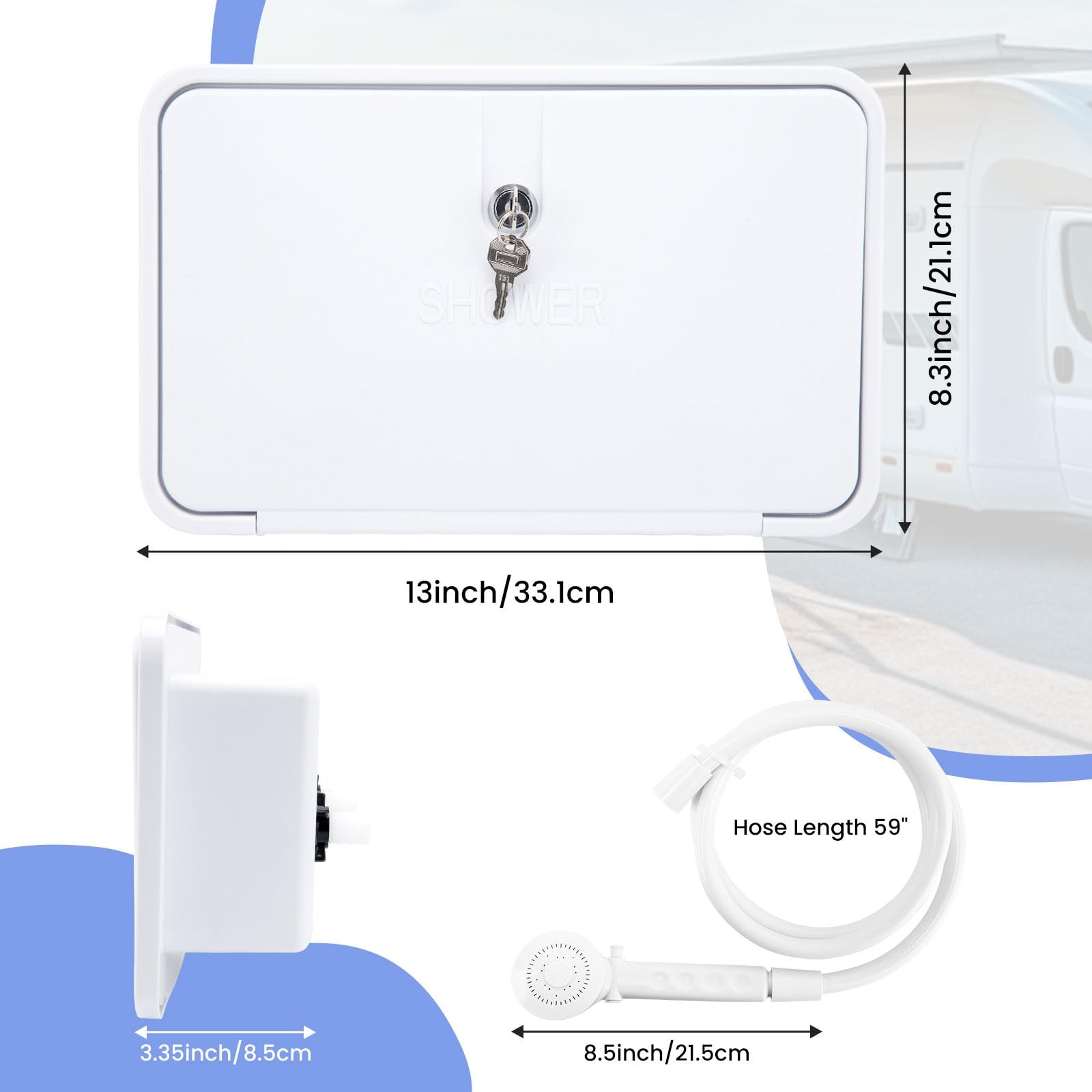 Rv Outside Shower, Camper Outdoor Shower Kit, Rv Exterior Faucet Box with Hea...
