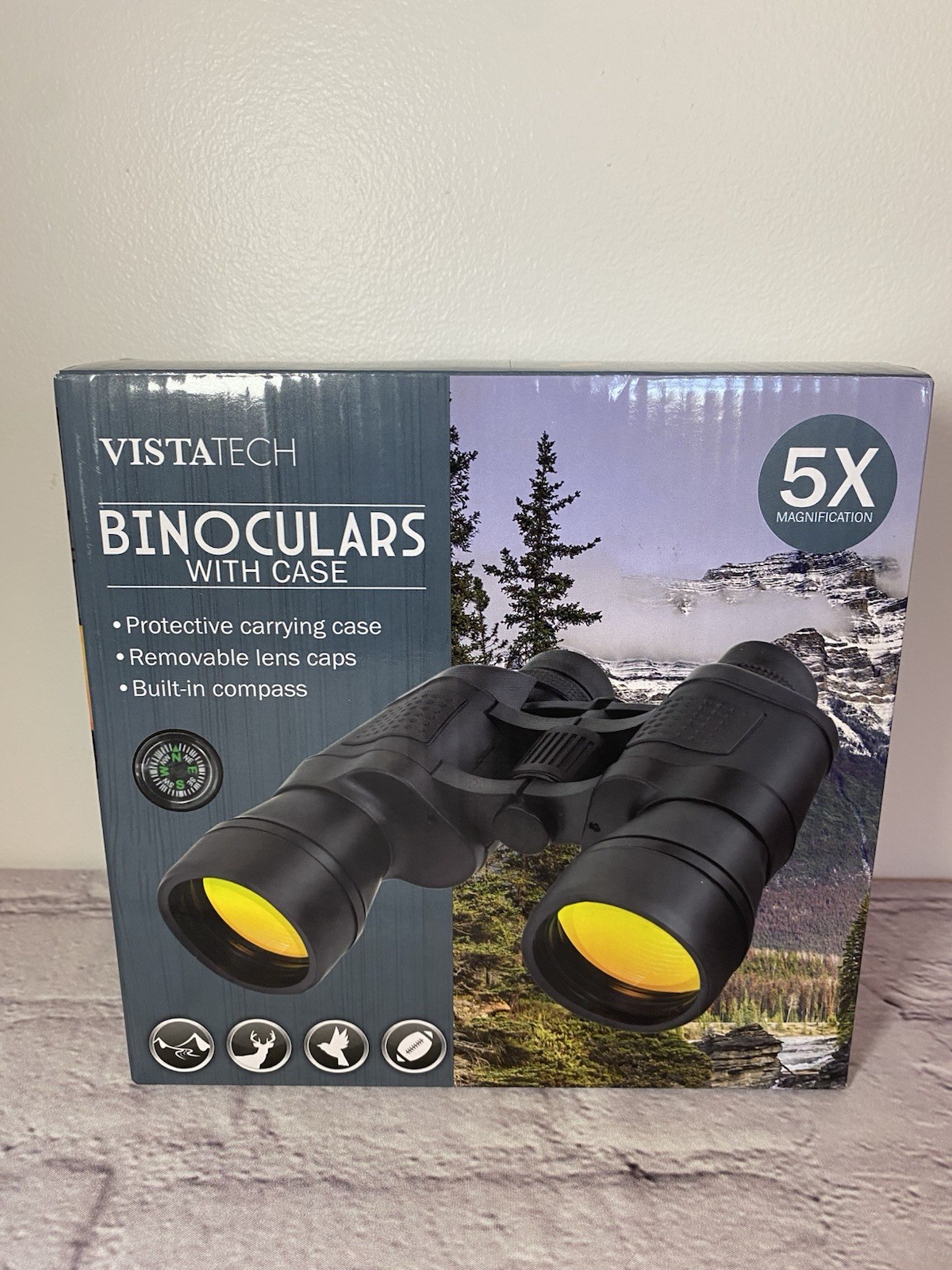 Vistatech Binoculars With Carrying Case And Built In Compass NEW
