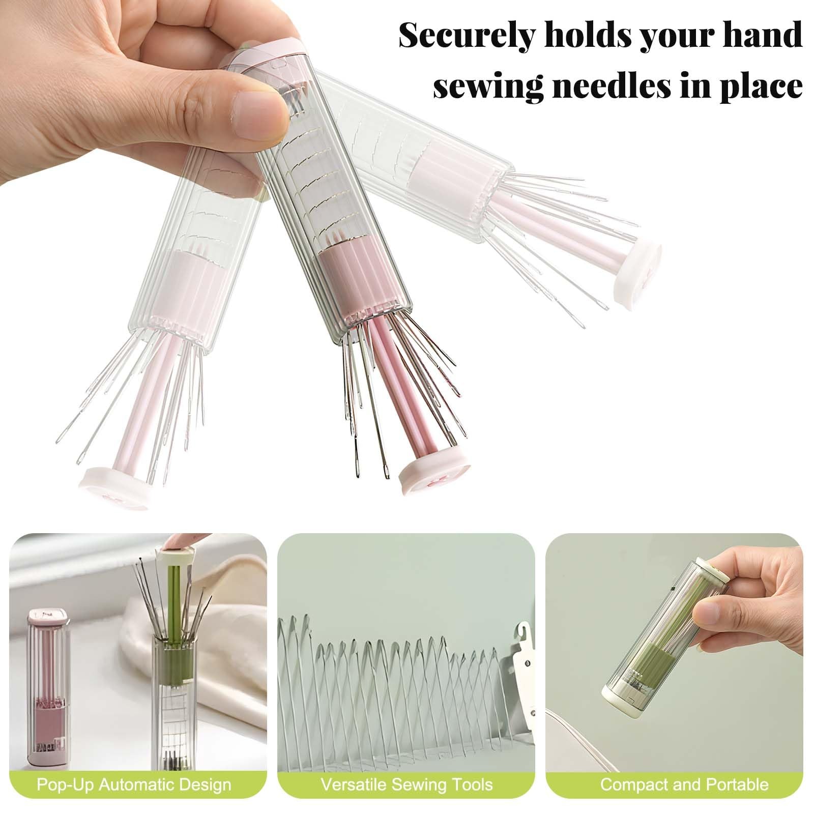 2-Piece Magnetic Needle Case with Pop-Up Design | Quick Sewing Kit Green,Pink
